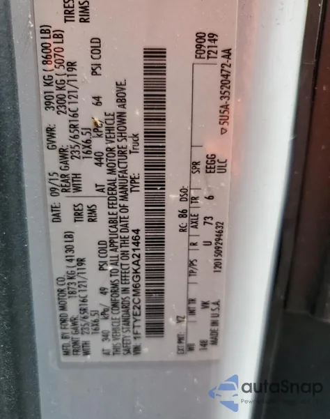 2016 Ford Transit T-150 из США, поврежденный, VIN 1FTYE2CM6GKA21464